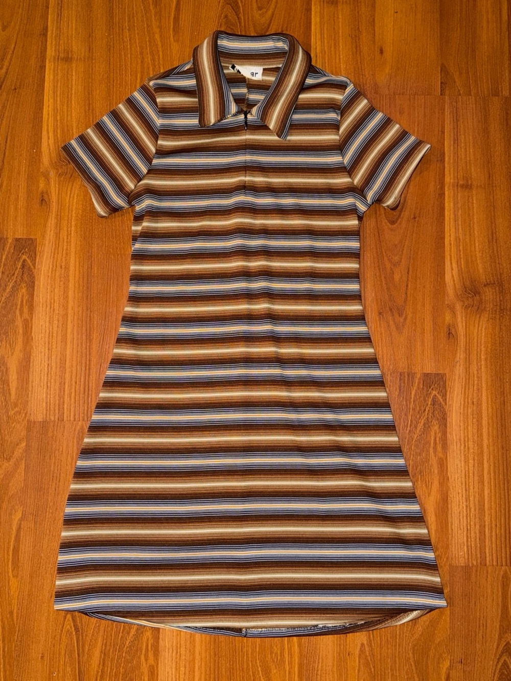 Striped Polo Collar Dress in Brown and Blue